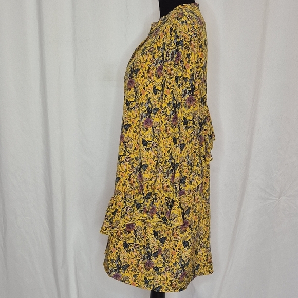 Madewell x Karen Walker Loretta 100% Silk Floral Ruffle Mini Dress - Size 14 - Picture 5 of 16